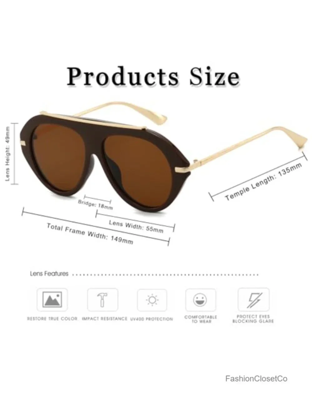 Oversized Pilot Sunglasses Retro 70s UV400 Gold Toned Temples Square